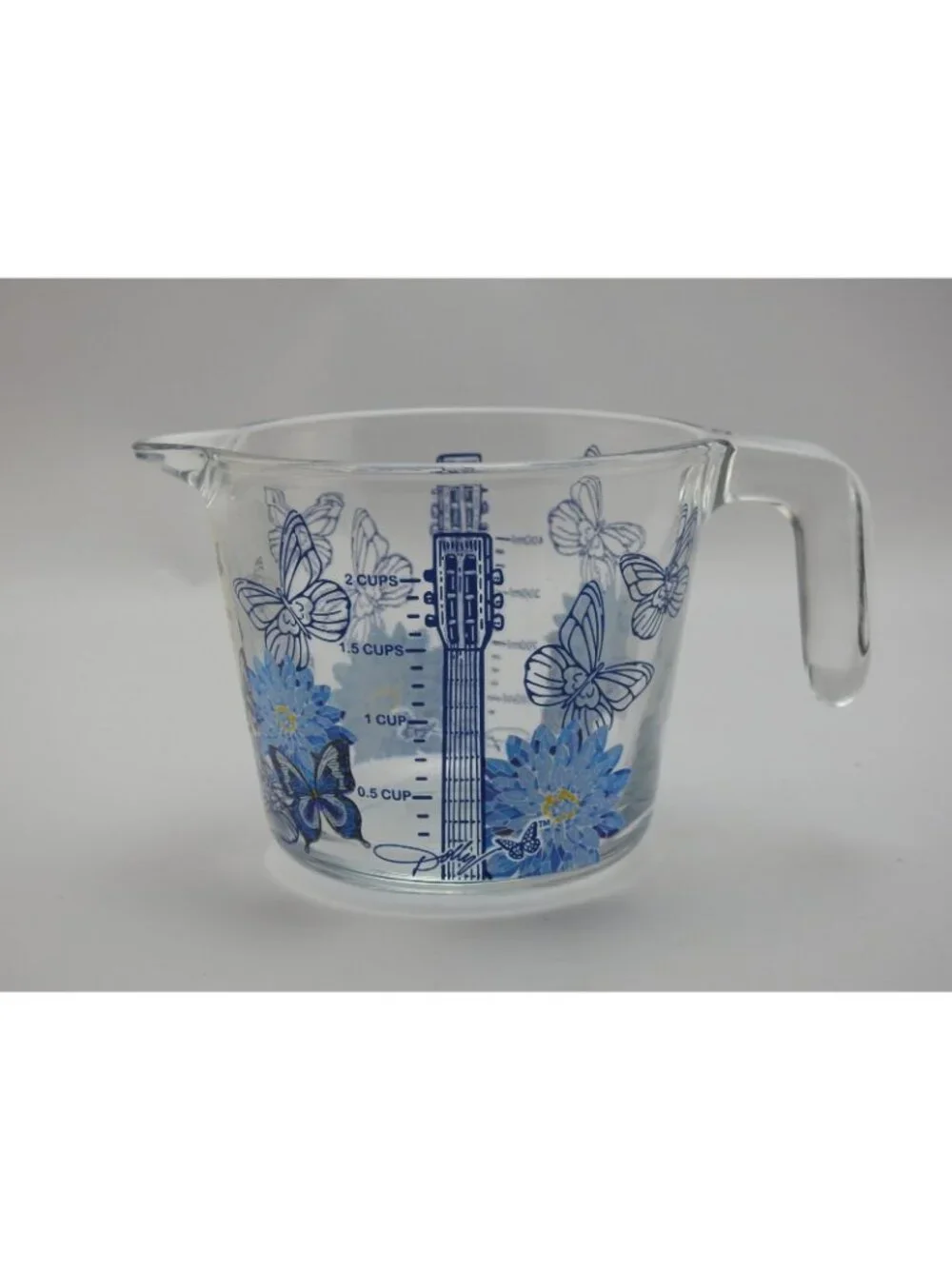 Dolly Parton Blue Butterfly Measuring Cup Glass 16 oz Limited Ed Guitar Design